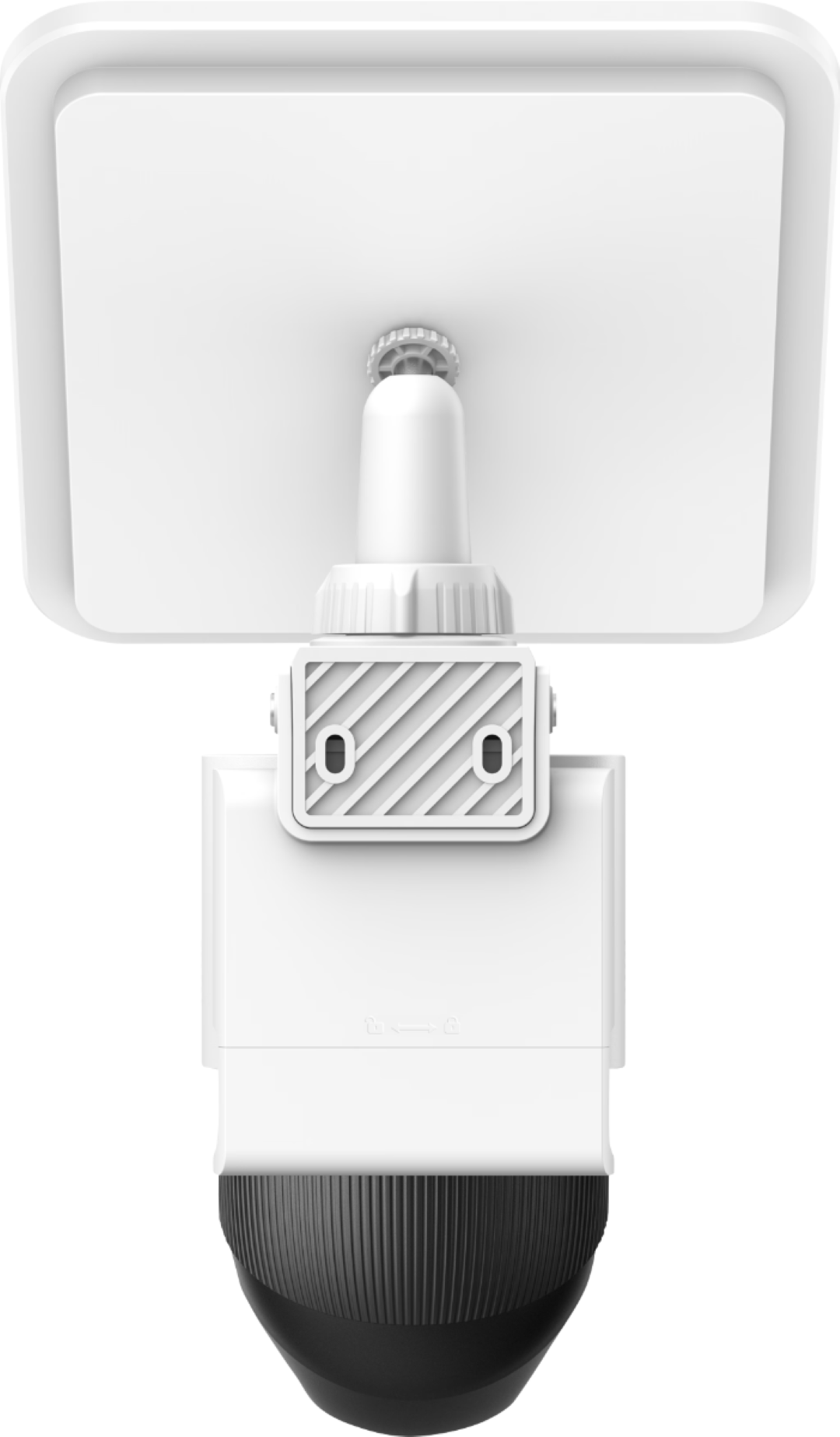 Witte Eufy SoloCam S4 beveiligingscamera met zonnepaneel, dual-lens systeem en zwarte PTZ-module voor 360 graden tracking.