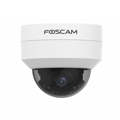 Witte Foscam D4Z outdoor PTZ dome beveiligingscamera met 4MP lens en strak design voor buitenmontage.