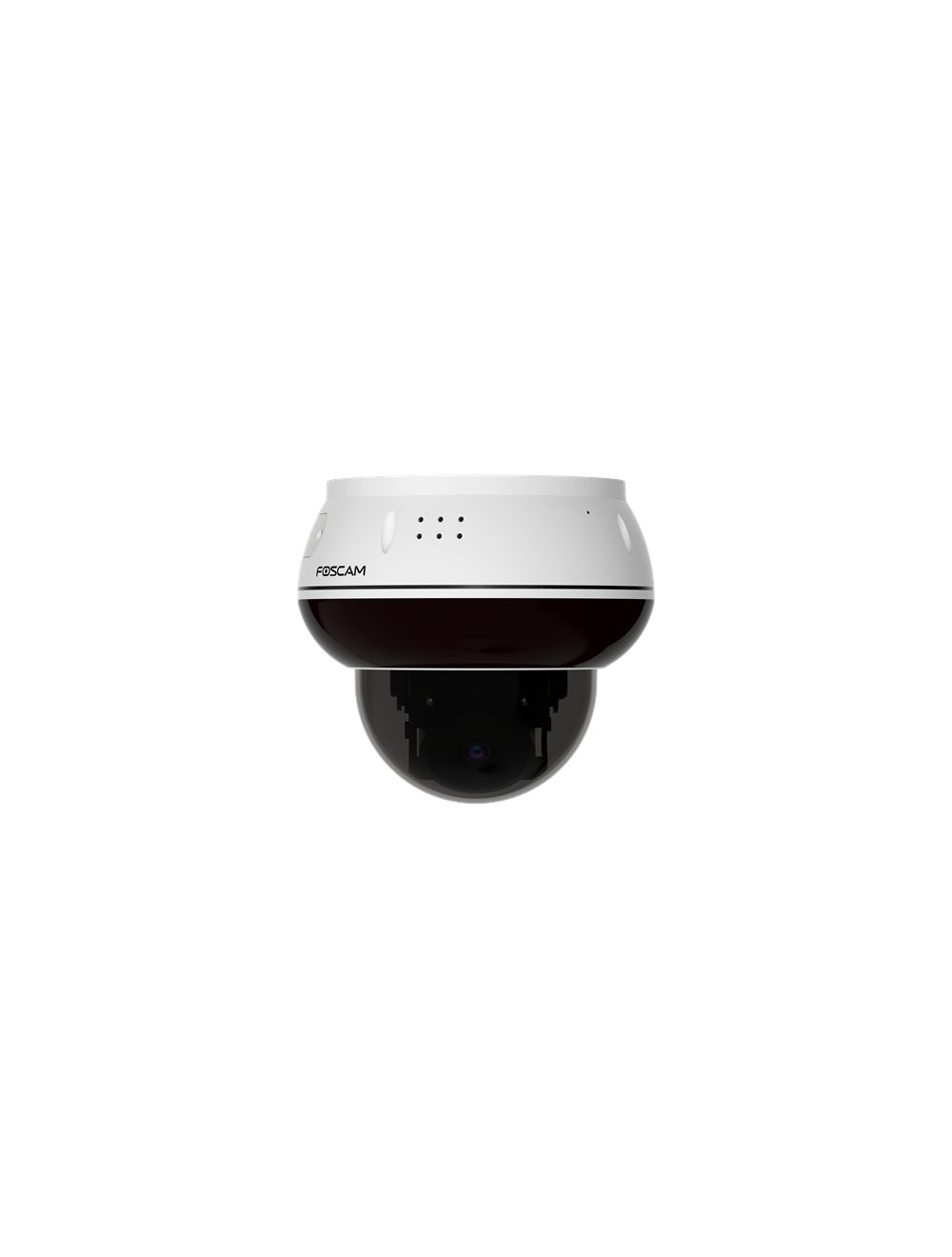Witte Foscam D8ET 8MP 4K PoE PTZ-beveiligingscamera met vandaalbestendige koepel en strak design voor buiten.