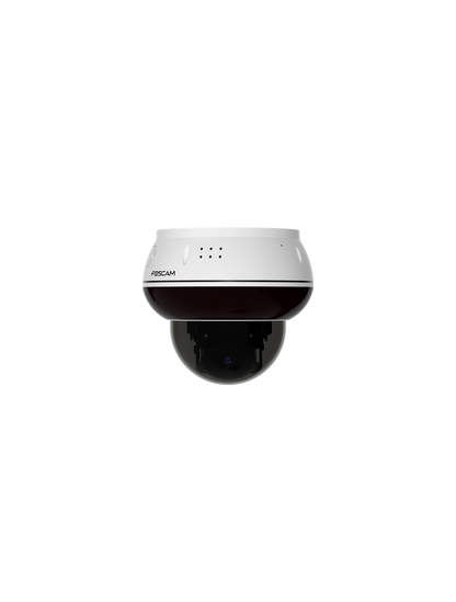 Witte Foscam D8ET 8MP 4K PoE PTZ-beveiligingscamera met vandaalbestendige koepel en strak design voor buiten.