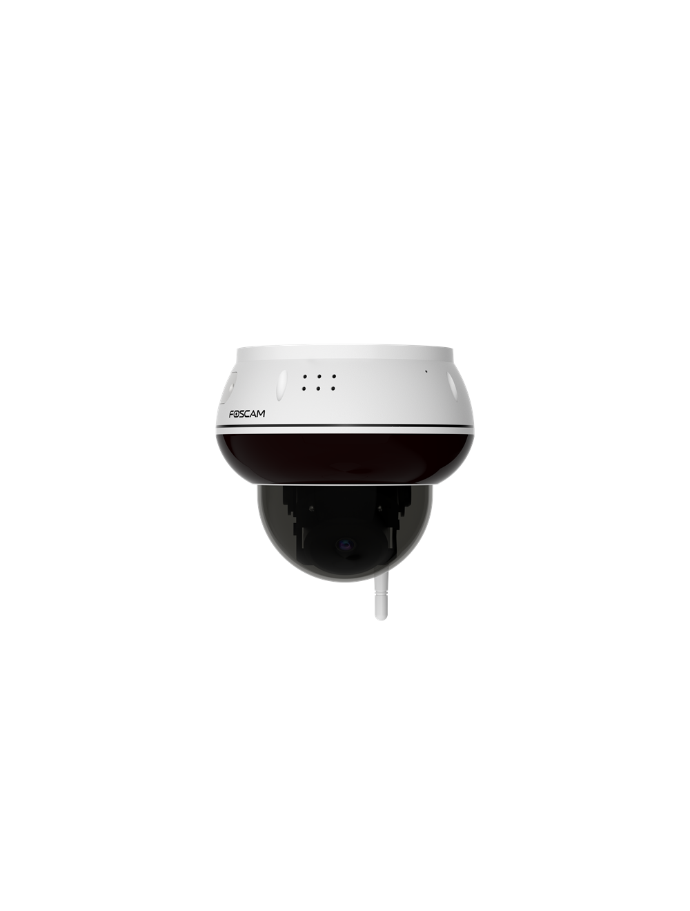 Witte Foscam D8T 4K PTZ buiten-IP-camera met vandaalbestendige IK10-behuizing en zwarte cameralens.