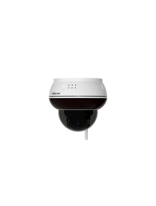 Witte Foscam D8T 4K PTZ buiten-IP-camera met vandaalbestendige IK10-behuizing en zwarte cameralens.