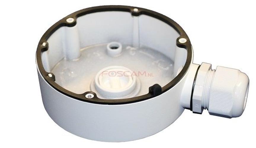 Witte Foscam FAB61 waterdichte aansluitunit van 110mm voor D2EP beveiligingscamera's met kabelwartel.
