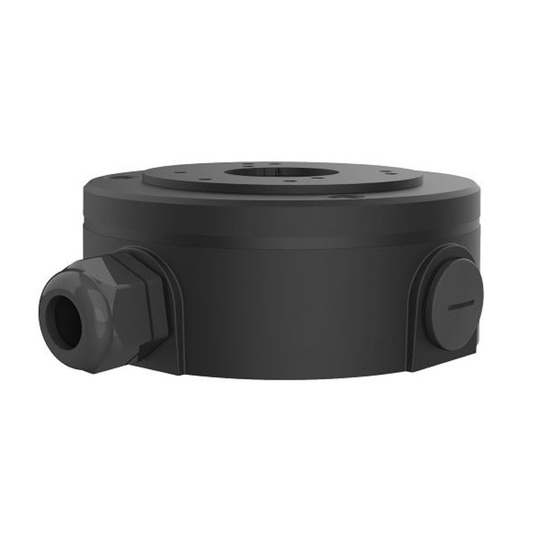 Zwarte Foscam FABV5S V2 waterdichte lasdoos voor V5EP en V8EP beveiligingscamera's met kabeldoorvoer.
