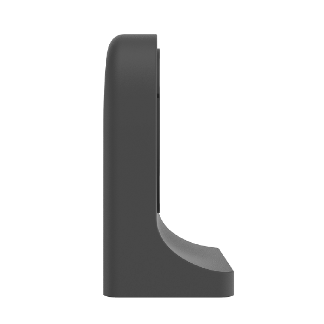 Zwarte Foscam FABWMB V2 muurbeugel voor T5EP, T8EP en D4Z beveiligingscamera's in een L-vormig design.