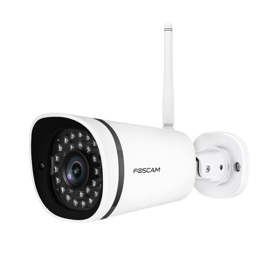 Witte Foscam FI9911W bullet-beveiligingscamera met wifi-antenne en infrarood-nachtzicht voor de FN8108W-B4-1T set.