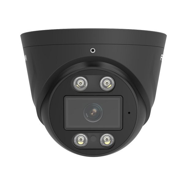 Zwarte Foscam 5MP PoE turret beveiligingscamera met infrarood nachtzicht en compact design.