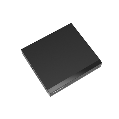 Zwarte Foscam FNA108H 8-kanaals 4K NVR recorder met een strak, compact design voor professionele camerabewaking.