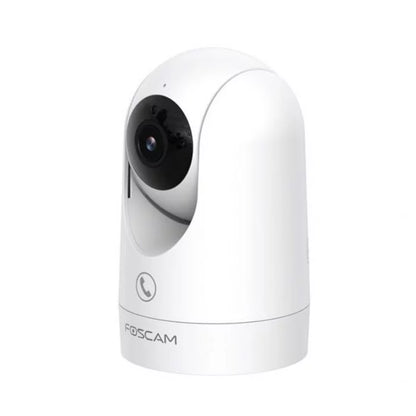 Witte Foscam R8M 4K indoor PTZ-beveiligingscamera met zwarte lens en strak, modern design.