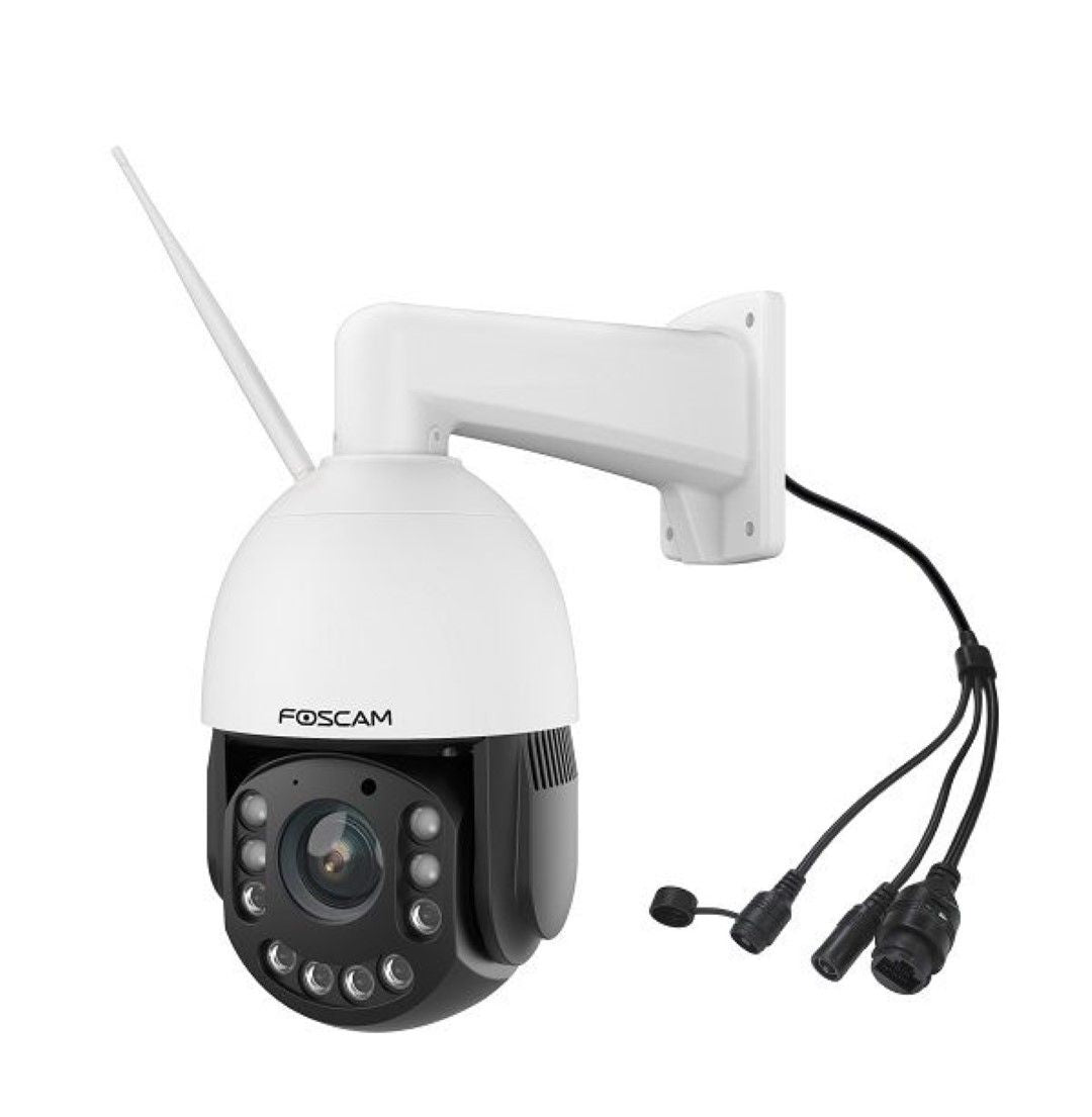 Witte Foscam SD4H outdoor PTZ-beveiligingscamera met 18x optische zoom, WiFi-antenne en infrarood nachtzicht.