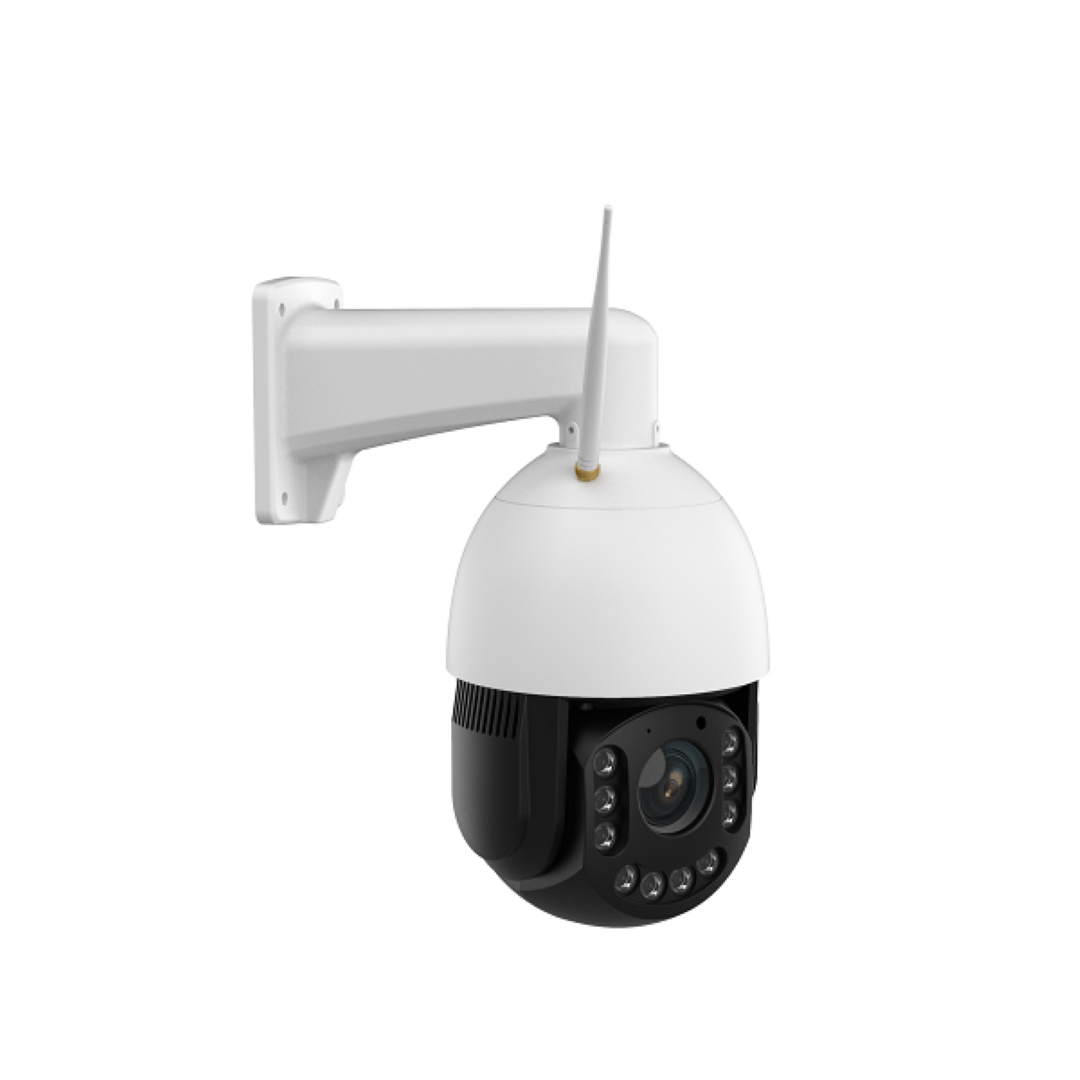 Witte Foscam SD4H outdoor PTZ-beveiligingscamera met 18x optische zoom, WiFi-antenne en zwarte lensmodule.