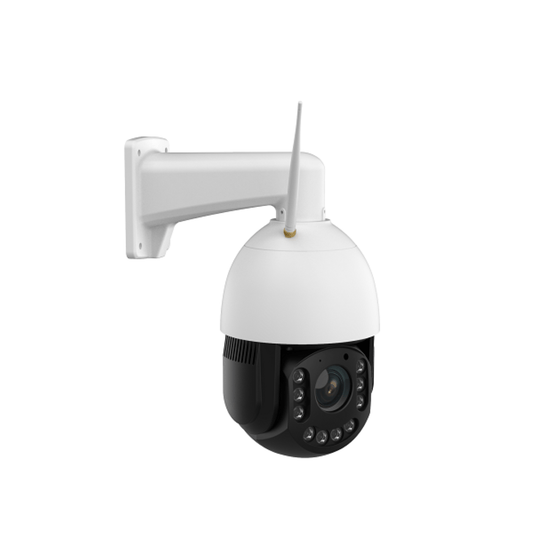 Witte Foscam SD4H outdoor PTZ-beveiligingscamera met 18x optische zoom, WiFi-antenne en zwarte lensmodule.