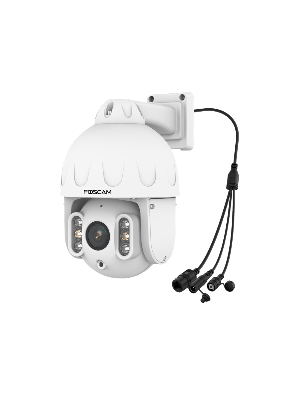 Witte Foscam SD8EP 4K PoE PTZ-beveiligingscamera voor buiten met 4x optische zoom en infrarood nachtzicht.