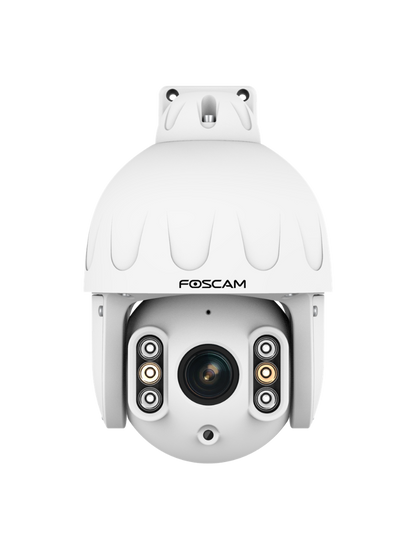 Witte Foscam SD8EP 4K PTZ-beveiligingscamera voor buiten met 4x optische zoom en infrarood nachtzicht.