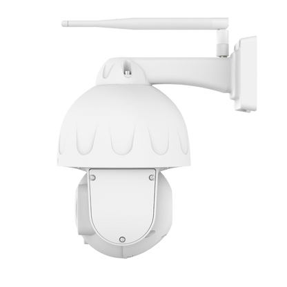 Witte Foscam SD8P 4K PTZ-beveiligingscamera voor buiten met wandbeugel en WiFi-antenne.