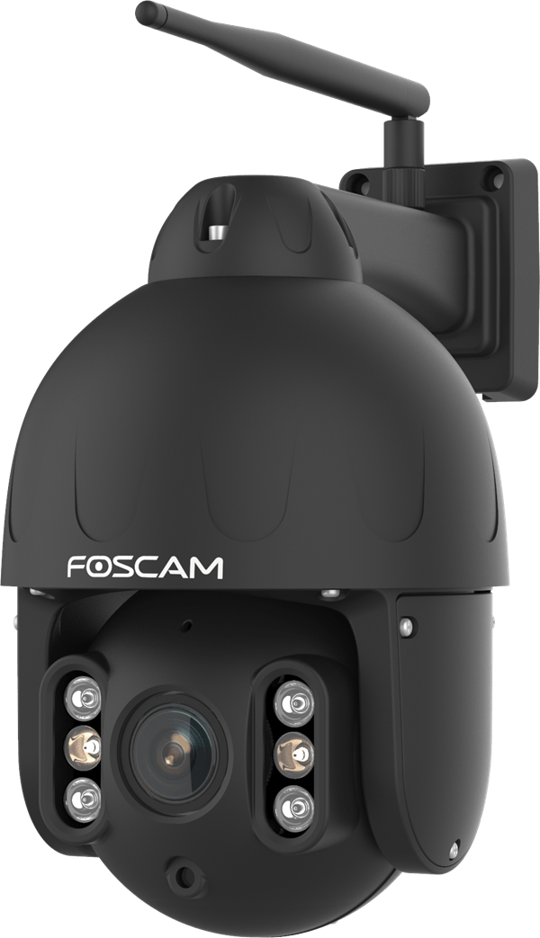 Zwarte Foscam SD8P 4K PTZ-beveiligingscamera voor buiten met WiFi-antenne en infrarood nachtzicht.