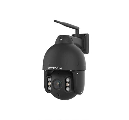 Zwarte Foscam SD8P 4K PTZ-beveiligingscamera voor buiten met WiFi-antenne en infrarood nachtzicht.