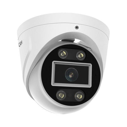 Witte Foscam T8EP 8MP 4K PoE turret beveiligingscamera met spotlight en IR-nachtzicht voor buiten.