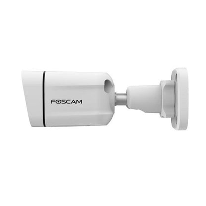 Witte Foscam V5EP 5MP PoE bullet beveiligingscamera met verstelbare muurbeugel voor buiten.