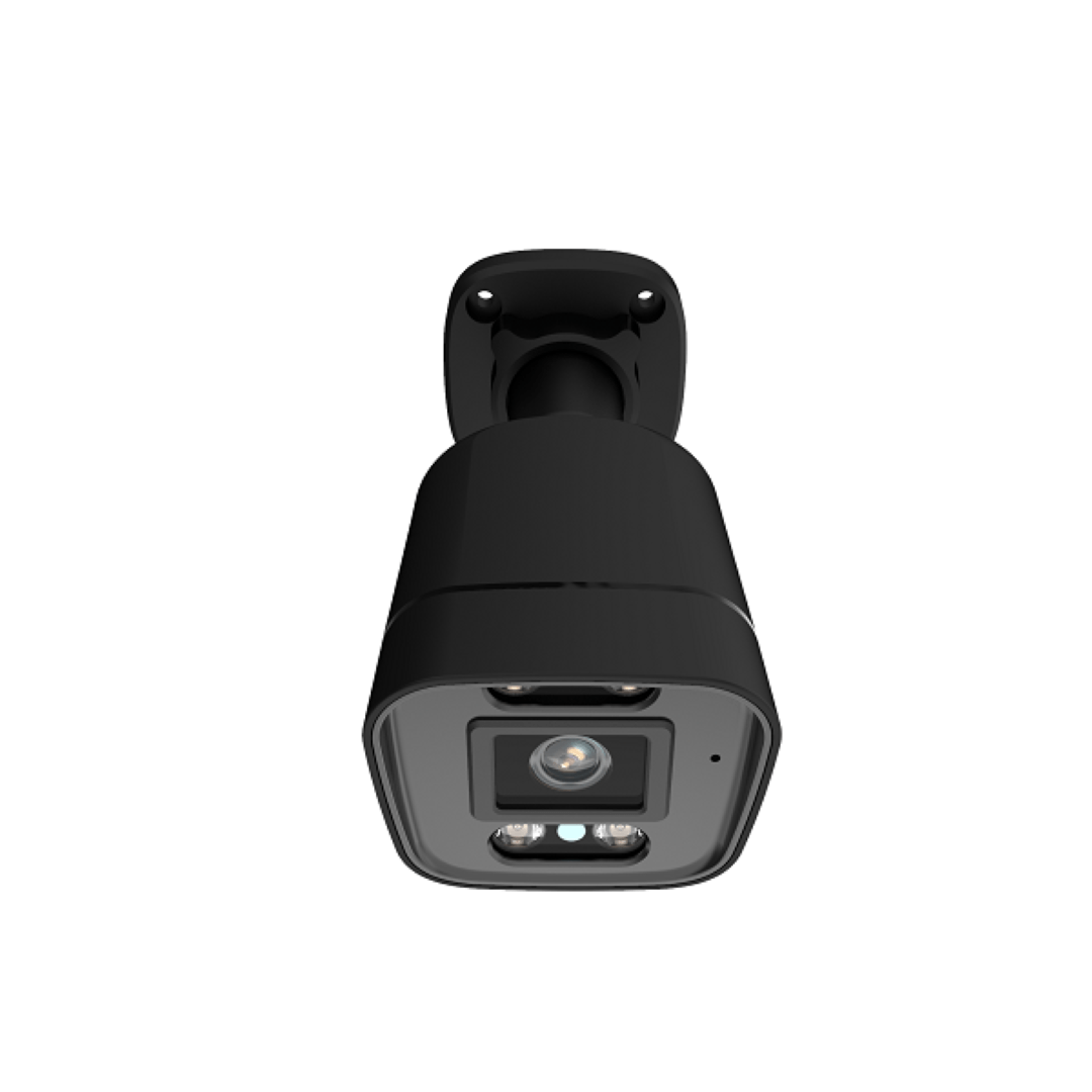 Zwarte Foscam V5EP PoE bullet camera met spotlight en infraroodsensoren voor professionele buitenbeveiliging.