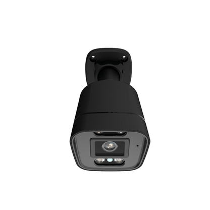 Zwarte Foscam V5EP PoE bullet camera met spotlight en infraroodsensoren voor professionele buitenbeveiliging.