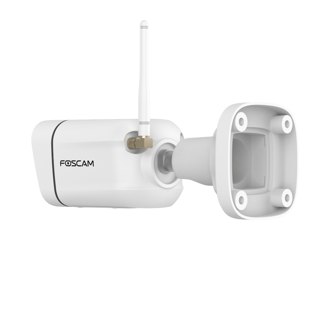 Witte Foscam V8P 8MP 4K WiFi bullet camera met antenne en weerbestendige montagebeugel voor buitenbeveiliging.
