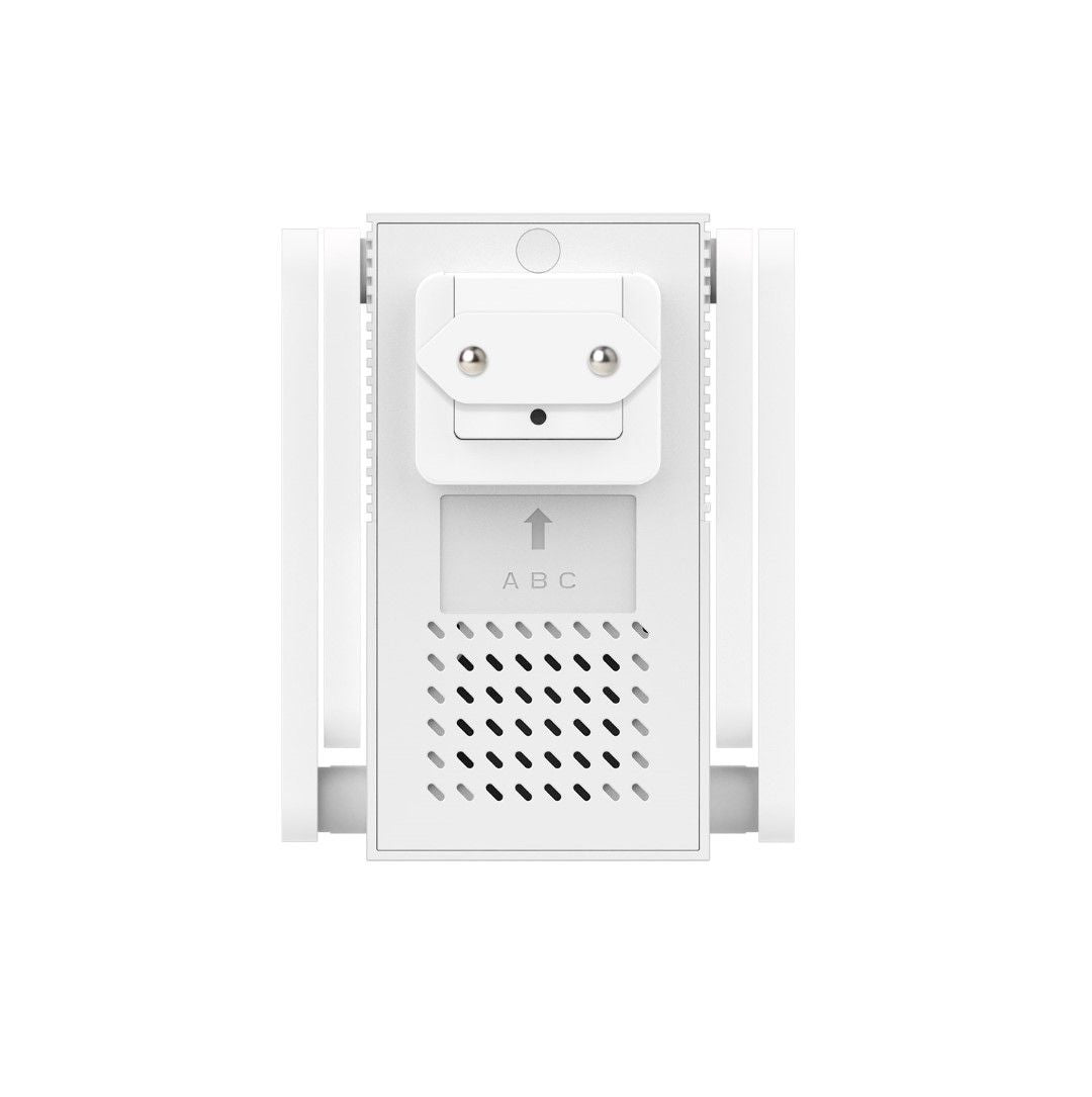 Witte Foscam VC1 slimme WiFi gong voor in het stopcontact met luidsprekerrooster en strak, compact design.