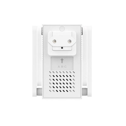 Witte Foscam VC1 slimme WiFi-gong met stopcontactstekker, luidsprekerrooster en LED-indicatoren voor deurbelmeldingen.