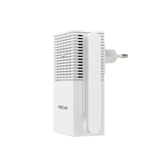 Witte Foscam VC1 slimme WiFi-gong met stopcontactstekker, luidsprekerrooster en LED-indicatoren voor de deurbel.