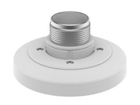 Witte Hanwha SBP-120HMW hangmontagebeugel met metalen schroefdraad voor plafondmontage van beveiligingscamera's.