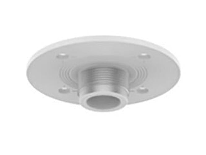 Witte, compacte Hanwha SBP-140CMB montagebeugel van aluminium voor beveiligingscamera's met ronde montageplaat.