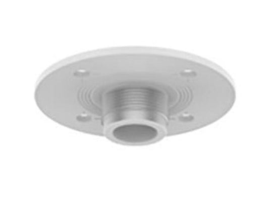 Witte, compacte Hanwha SBP-140CMB montagebeugel van aluminium voor beveiligingscamera's met ronde montageplaat.