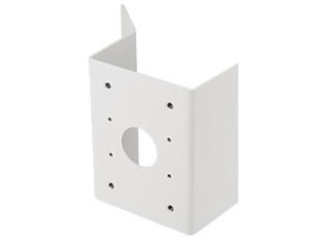 Witte Hanwha SBP-156KMW weerbestendige wandmontagebeugel voor beveiligingscamera's met montagegaten.