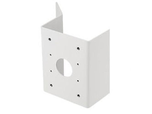 Witte Hanwha SBP-156KMW weerbestendige wandmontagebeugel voor beveiligingscamera's met montagegaten.