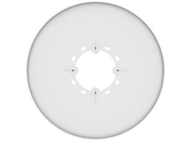 Witte, ronde Hanwha SBP-250C plafondmontagebeugel met een diameter van 263 mm voor dome camera's.