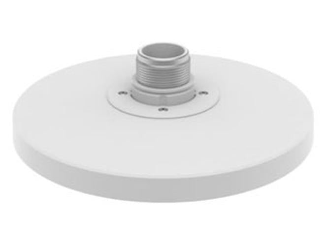 Witte Hanwha SBP-250HMW hangmontagebeugel met schroefdraad voor weerbestendige plafondmontage van beveiligingscamera's.