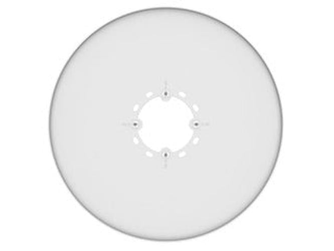 Witte, ronde Hanwha SBP-315C aluminium montageplaat voor beveiligingscamera's met centraal bevestigingspatroon.