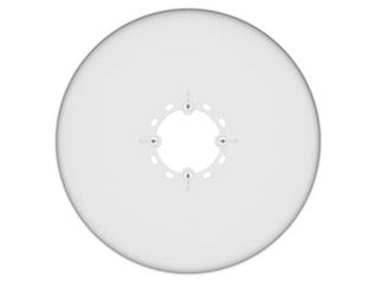 Witte, ronde Hanwha SBP-315C aluminium montageplaat voor beveiligingscamera's met centraal bevestigingspatroon.
