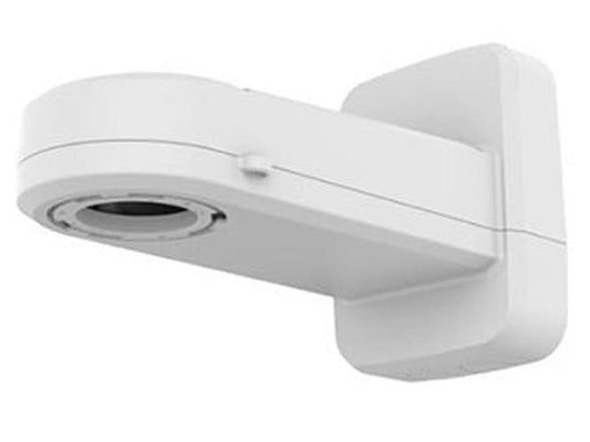 Witte, robuuste Hanwha SBP-400WMW weerbestendige wandmontagebeugel voor beveiligingscamera's.