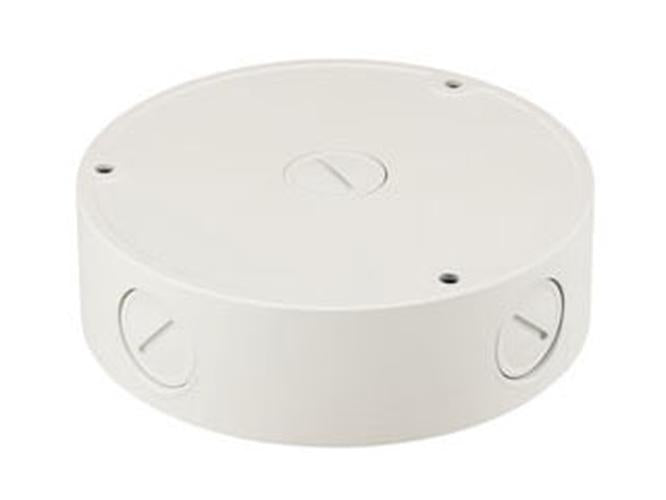 Witte, ronde Hanwha SBV-136BW aluminium wandbeugel voor beveiligingscamera's met een compact 40 mm ontwerp.