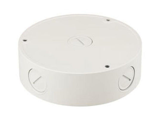 Witte, ronde Hanwha SBV-136BW aluminium wandbeugel voor beveiligingscamera's met een compact 40 mm ontwerp.
