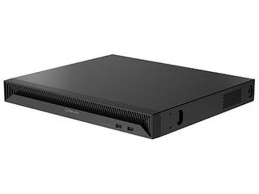 Zwarte Hanwha WRN-2010S 20-kanaals NVR netwerk videorecorder in een compacte 1U rackbehuizing voor professionele CCTV.