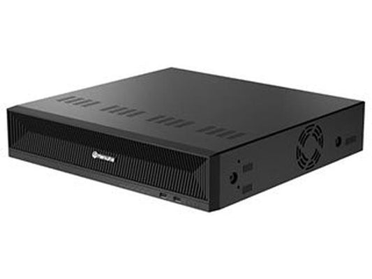 Zwarte Hanwha WRN-2110B1 20-kanaals NVR netwerk videorecorder in een robuuste 2U rackbehuizing met ventilatieroosters.