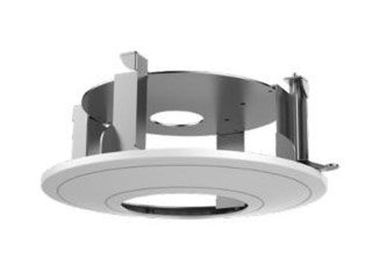 Witte Hikvision DS-1227ZJ-DM37 inbouwbeugel van ijzer en kunststof voor dome camera's met een diameter van 225 mm.