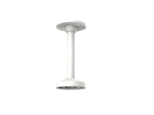 Witte aluminium Hikvision plafondbeugel voor dome camera's met een ronde montageplaat en verticale buis.