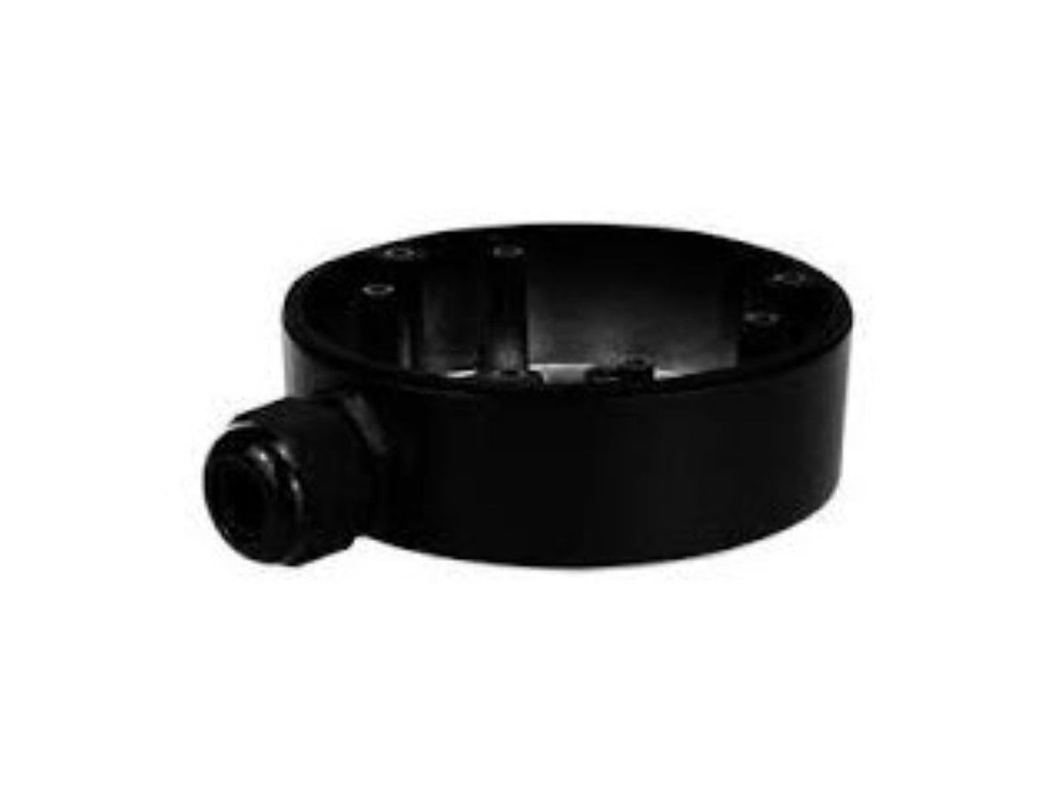 Zwarte aluminium aansluitdoos Hikvision DS-1280ZJ-DM21 voor dome en bullet camera's, diameter 137mm.