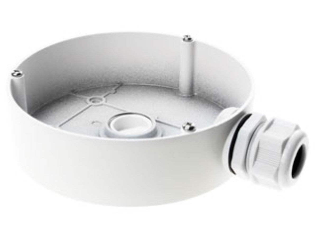 Witte aluminium Hikvision DS-1280ZJ-DM45 aansluitdoos voor dome camera's met een diameter van 140mm.
