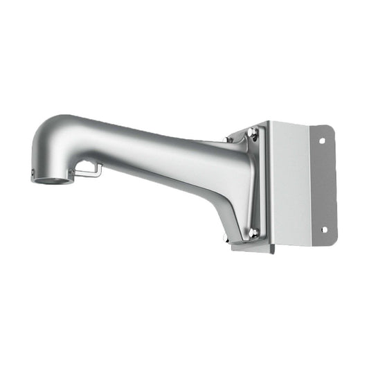Grijze Hikvision DS-1603ZJ-Corner-P hoekbeugel van aluminium en staal voor PanoVu camera's met veiligheidshaak.