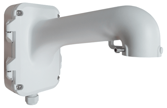 Witte aluminium muursteun voor Hikvision dome camera's met robuust design en kabeldoorvoer.