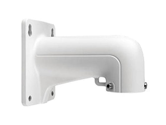 Witte Hikvision DS-1618ZJ-Y muurbeugel voor beveiligingscamera's met een robuust, gebogen ontwerp voor wandmontage.